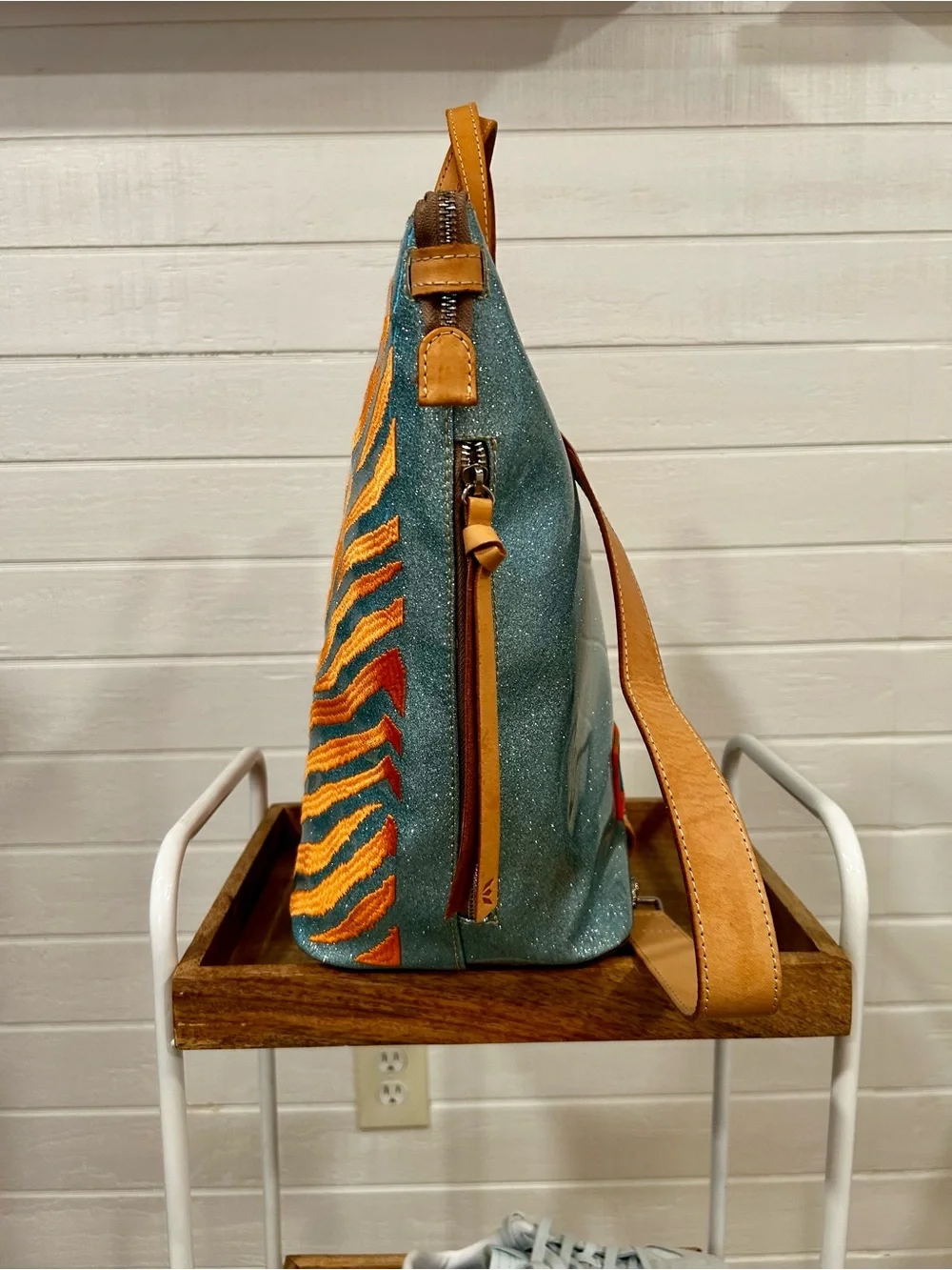 Consuela Bag Colorful Zebra-Stripe Tote Bag - Orange & Teal